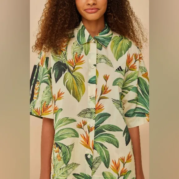 NWT Farm Rio X adidas tropical breeze cream Green shirt Small Lightweight - Image 4