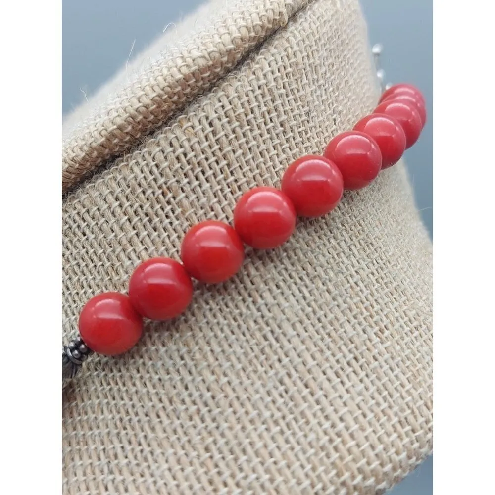 Beautiful Artisan Faux Polished Coral Collar Necklace Double Strand Teardrop 16" - Image 4