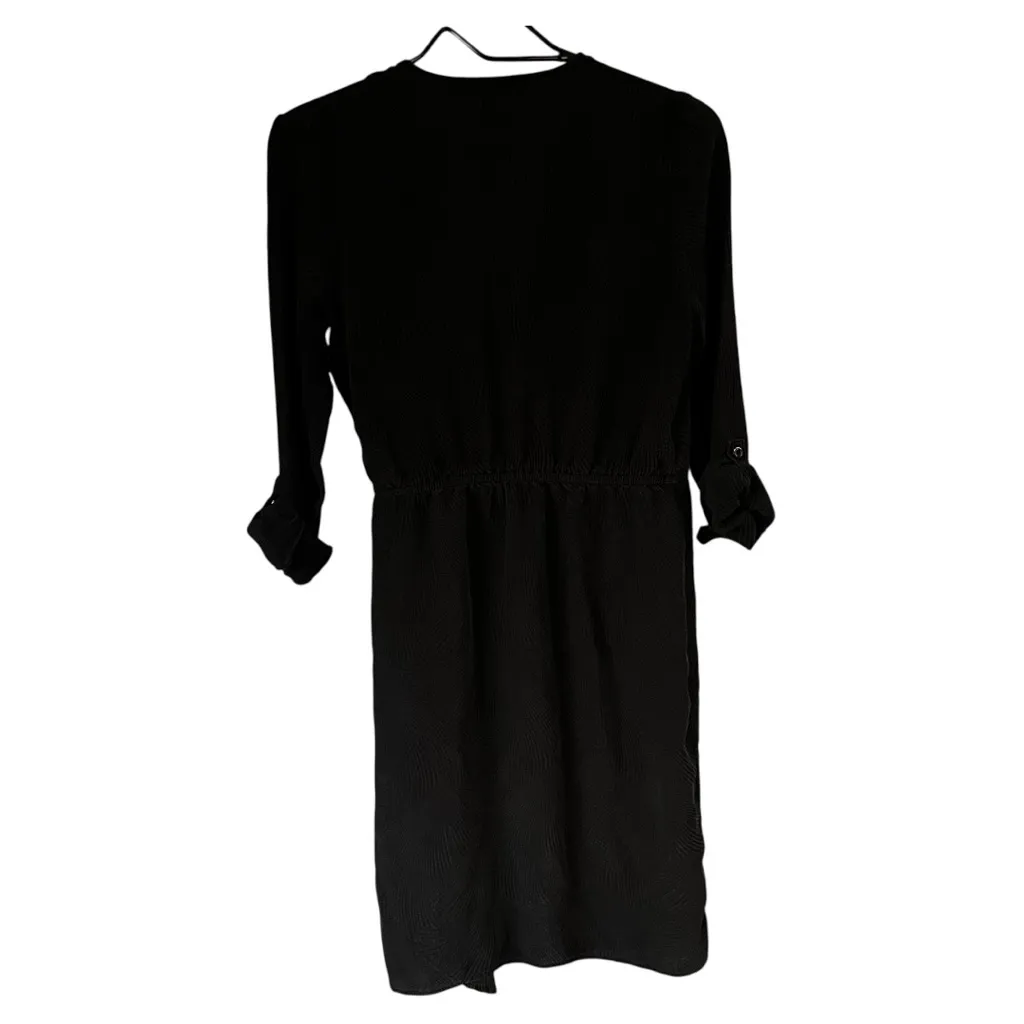 Amour Vert 100% silk Wrap Dress Womens Small Black V-Neck - Image 2
