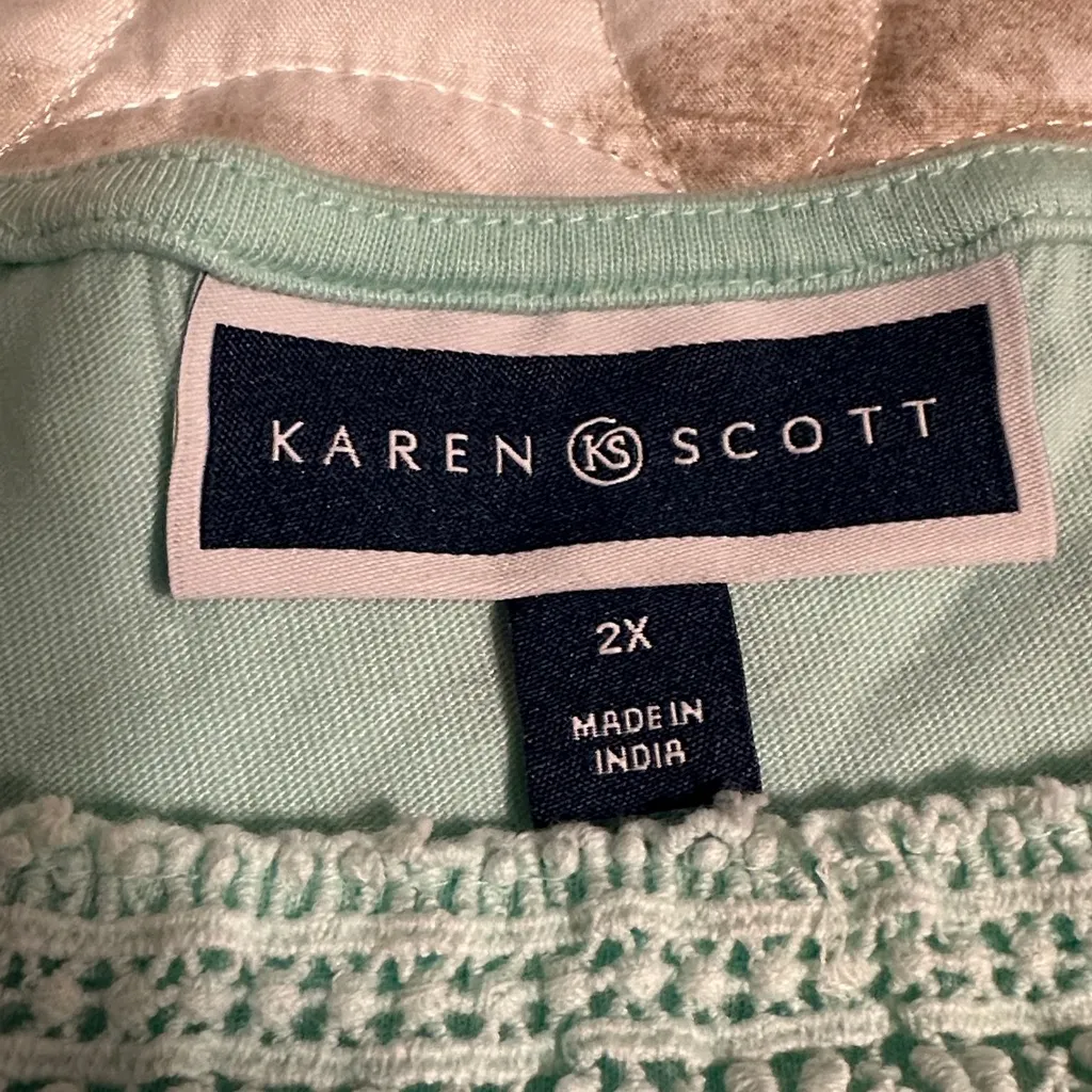Karen Scott Aqua Ice Colored T Shirt Size 2X with Crochet Details - Image 8