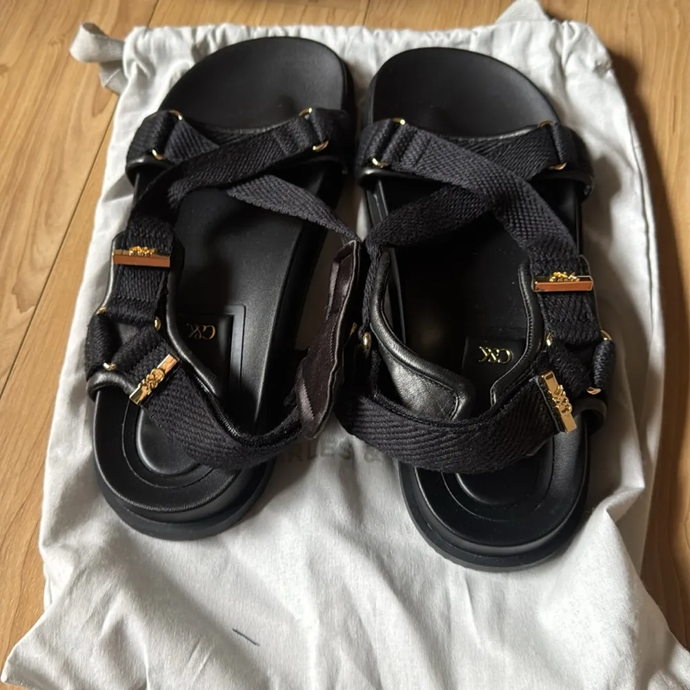 Black Sandals with Gold Accents - Image 3