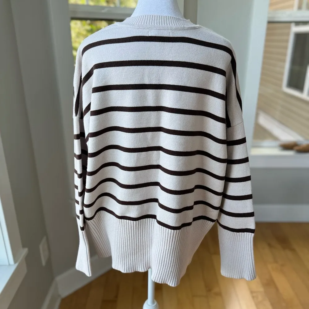 KENDALL & KYLIE Brown Ivory Striped Relaxed Oversized Crewneck Sweater Size XS/S - Image 3