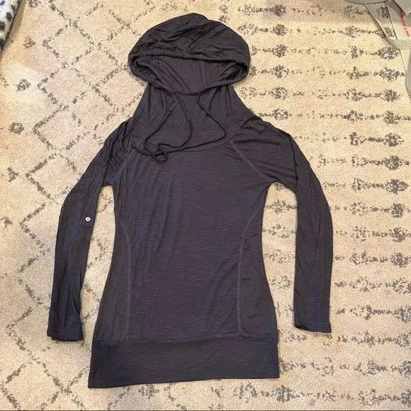 Neon Soul Blue/Grey Hooded Long Sleeve Tee Shirt with Roll Sleeves XS - Image 8