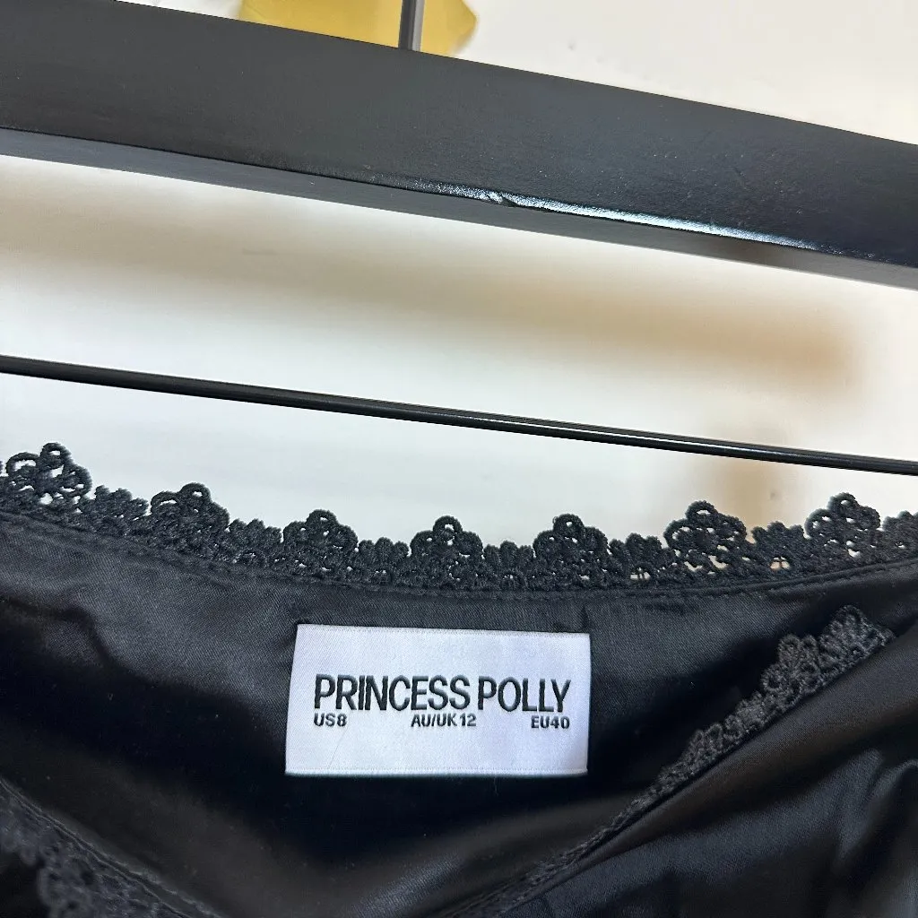 PRINCESS POLLY Chakira Lace & Satin Tank & Miniskirt Set in Black Size US 8 - Image 8