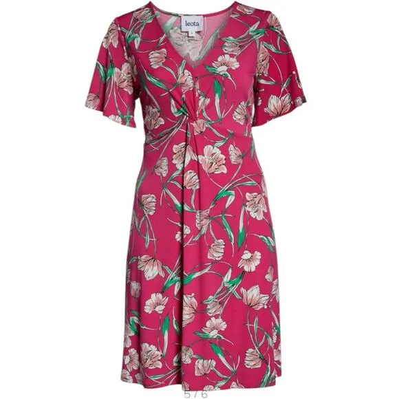 Leota women’s size 2L wild tulip Betty flutter midi v-neck floral dress stretch - Image 2