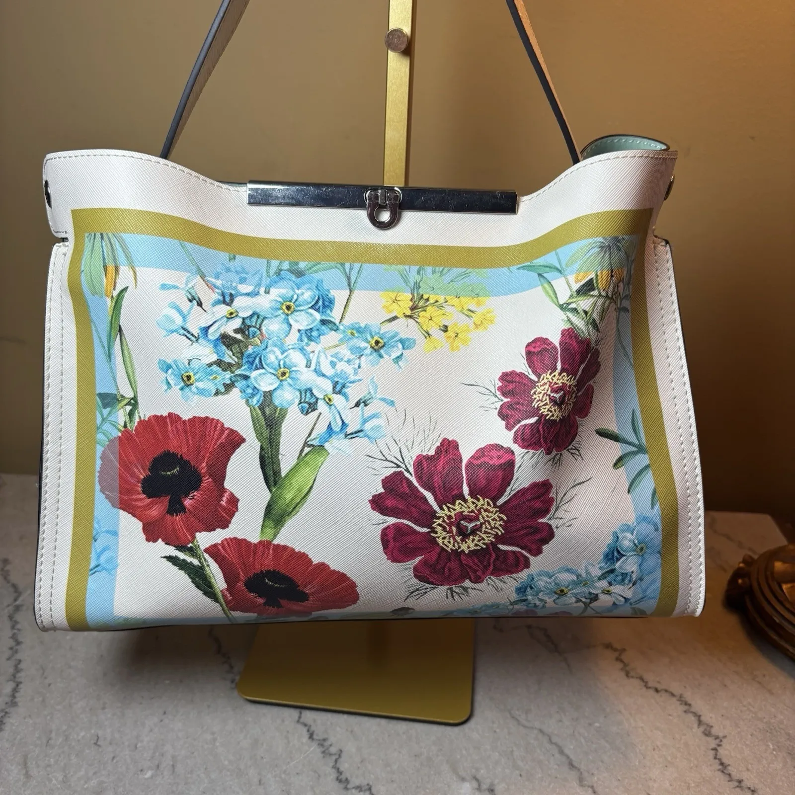 Nanette‎ Lepore Floral Print Tote Bag White Multicolor Flowers Structured Purse - Image 2