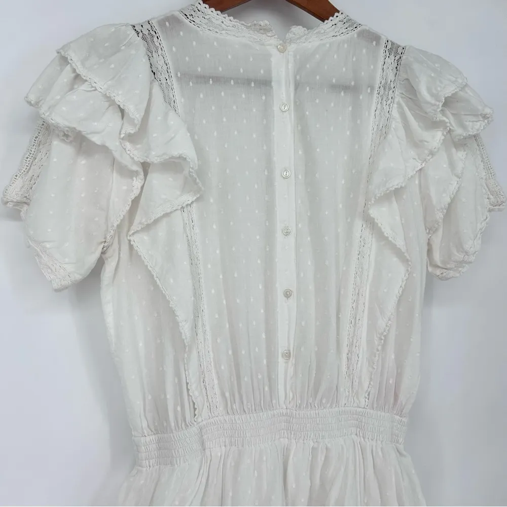 Maia Bergman Mery Dress White Eyelet Lace Mini Flutter Ruffle Layers Medium - Image 7