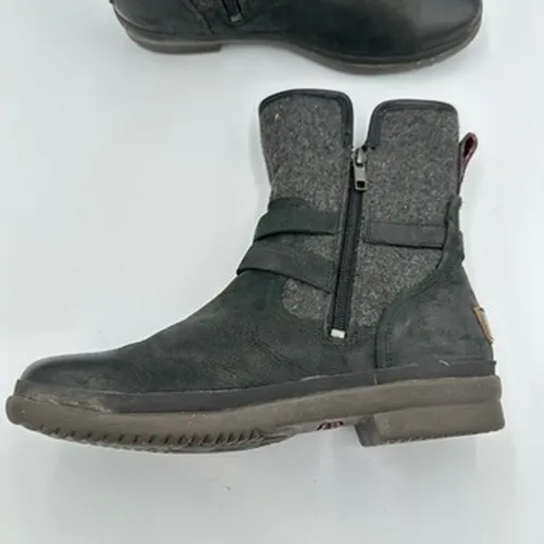 UGG Women's Black Leather Wool Lined Moto Buckle Boots Size 8 - Image 6