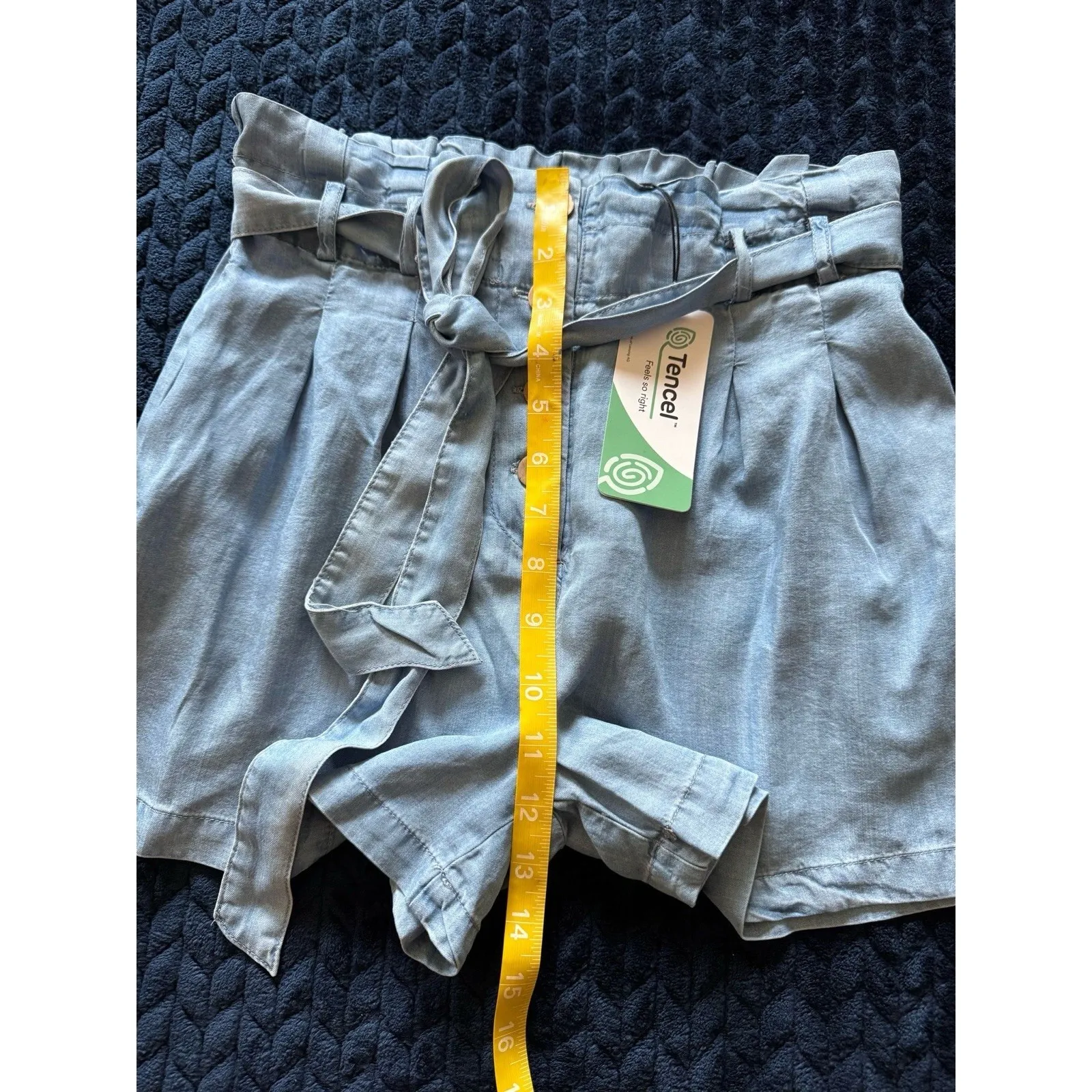 Love Tree Shorts Womens Blue Tencel Pockets Tie Belt Smocked Waist Sz Small‎ NWT - Image 8