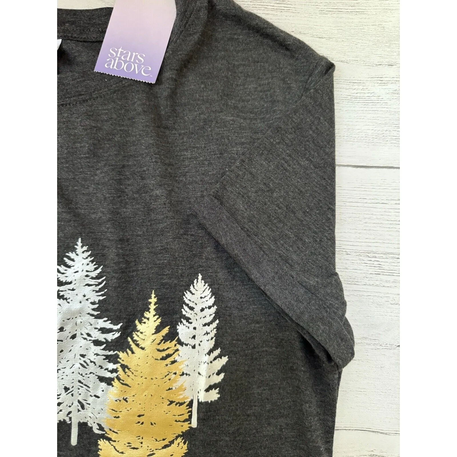 Stars Above T-Shirt Sleep Shirt XS Metallic Trees - Image 2