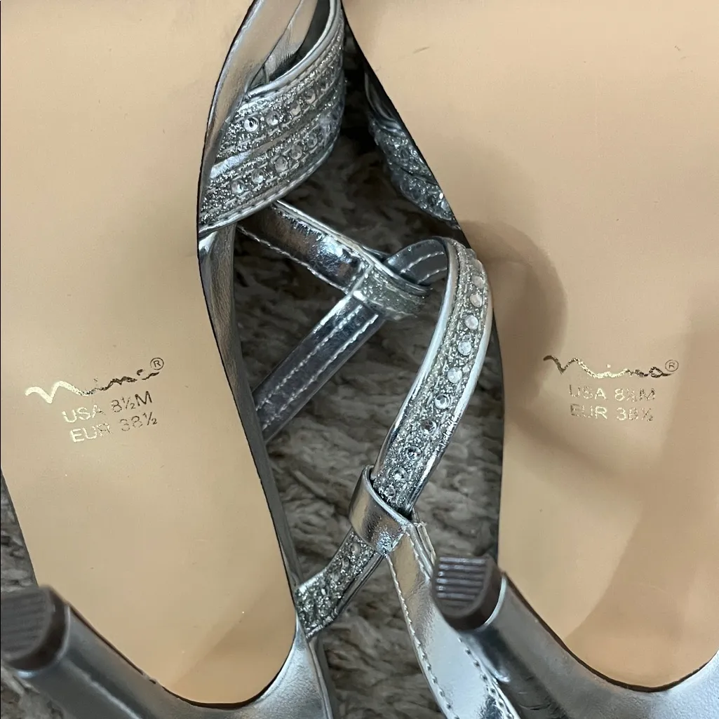 Nina Chic Silver Gemstone Studded Strappy Heels - Size 8.5 - Image 14