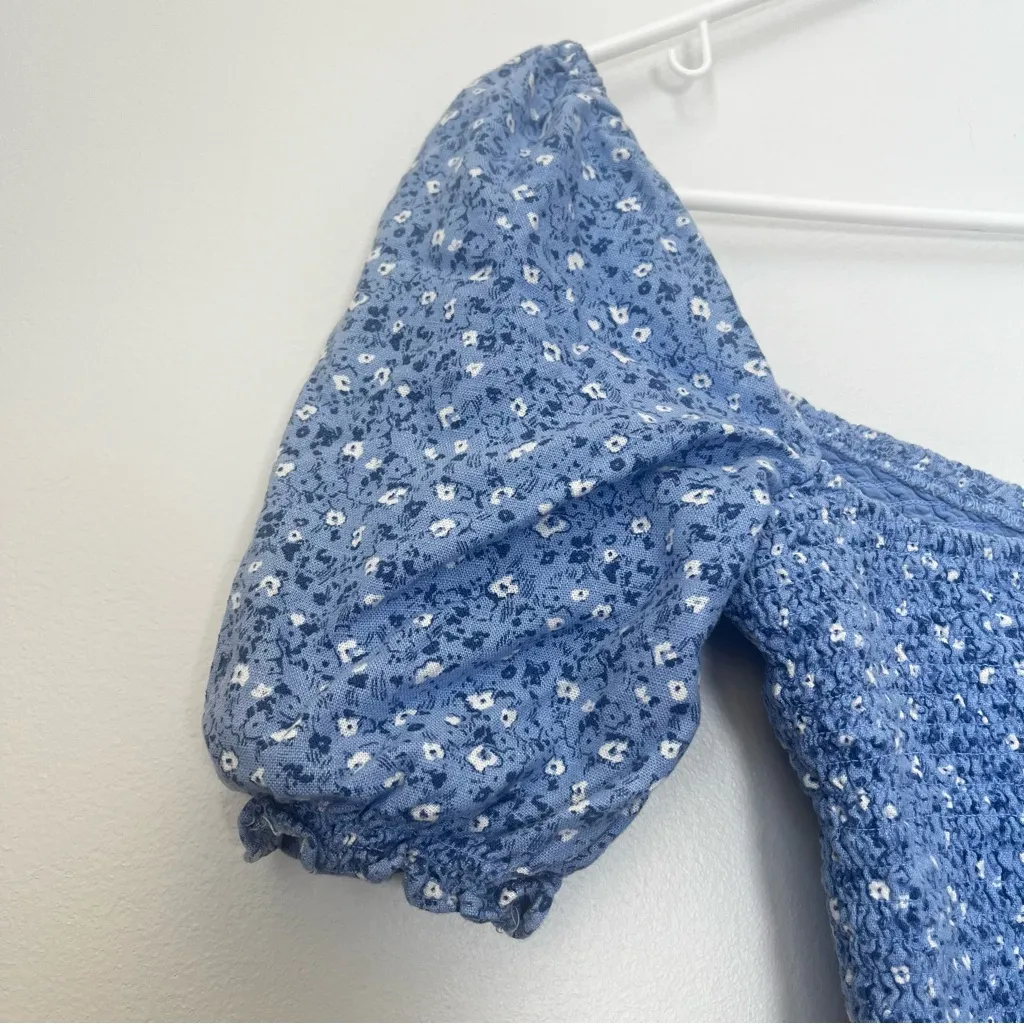 Abercrombie and Fitch Smocked Floral Linen Puff Sleeve Crop Top Size Small - Image 5