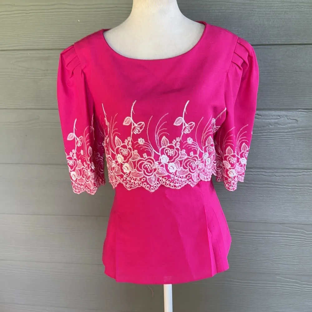 Vintage Images of Many Colors by Lucrezia Linen Two Piece Dress Pink Size 6 - Image 7