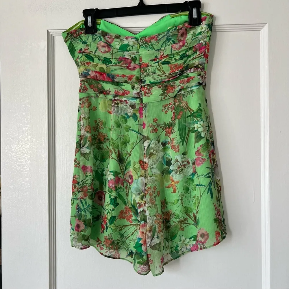 JAYGODFREY Green Floral Print Strapless Sleeveless Shorts Romper Size 2 EUC - Image 7