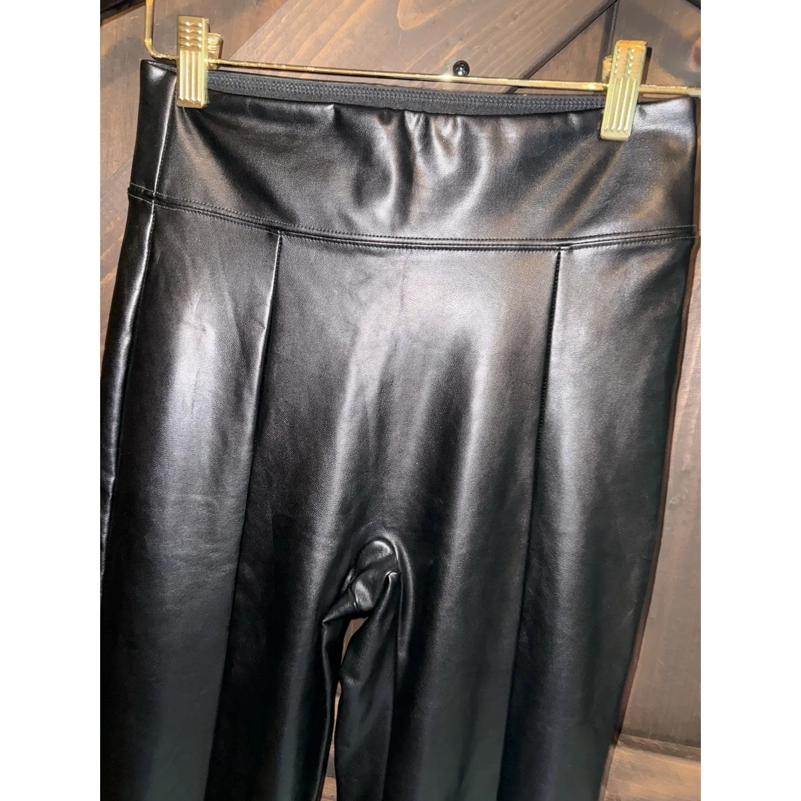 Abercrombie & Fitch‎ Vegan Leather Split Hem Flare Leggings Black Size Small S - Image 2