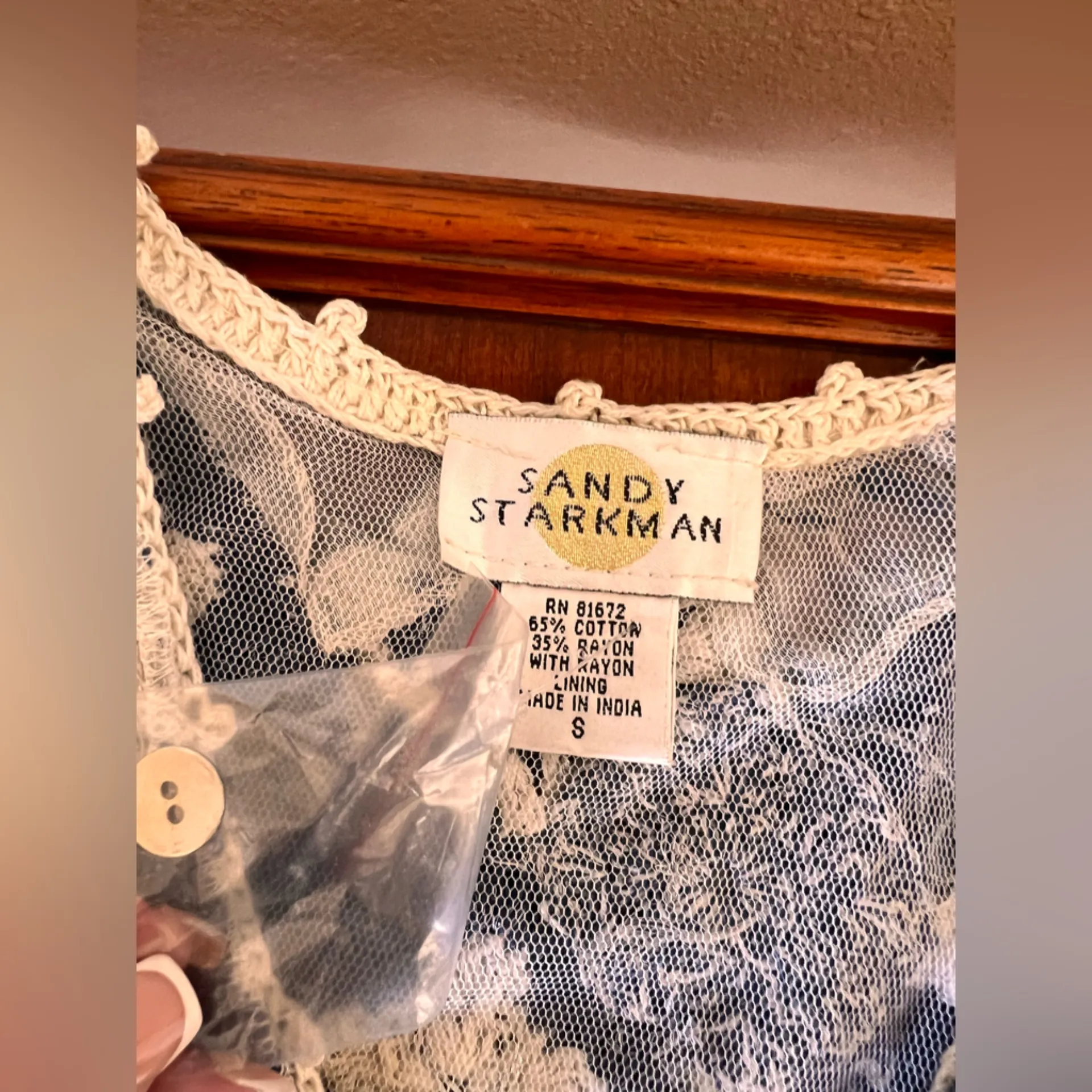 Sandy Starkman NWOT Vintage Floral Crochet Mirror Cardigan Sweater Sise S Blue - Image 8