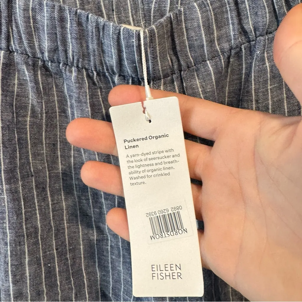 Eileen‎ Fisher Puckered Organic Linen Wide-Leg Pant Medium Blue White Comfy - Image 6