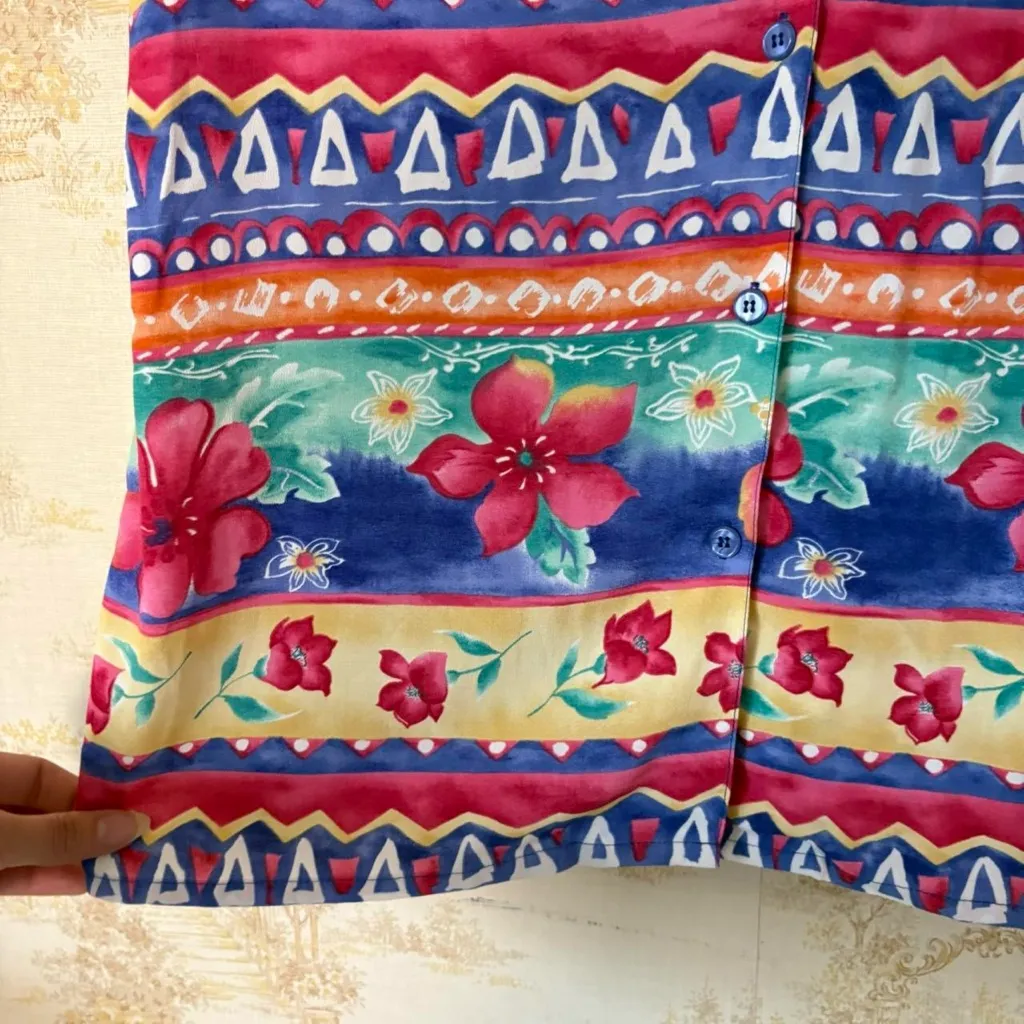 Vintage 90s Alfred Dunner Hawaiian hibiscus short sleeve button down shirt 12 Pink - Image 3