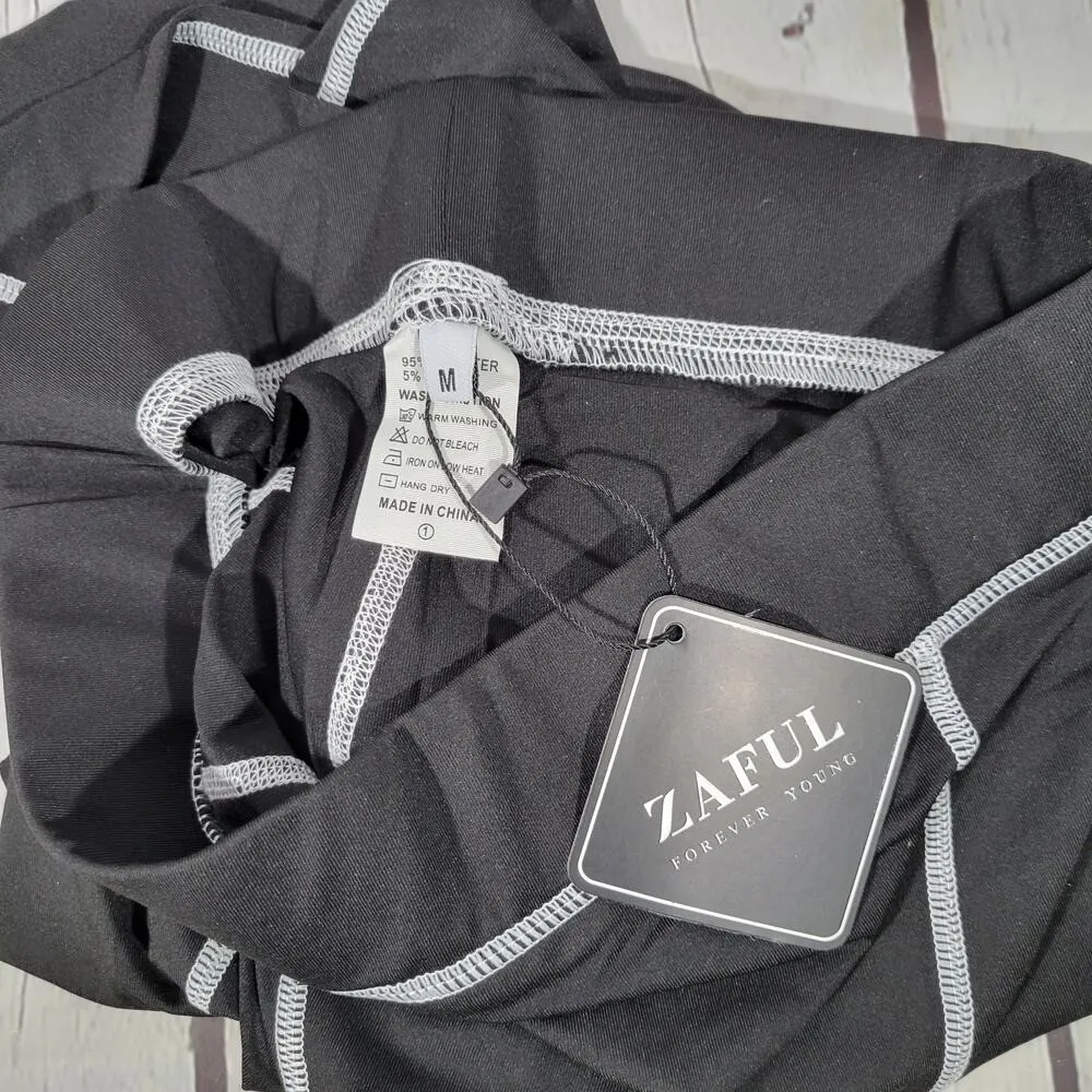 ZAFUL Black Contrast Stitch Leggings Size‎ M High Waist Figure-Hugging Fit NWT - Image 5