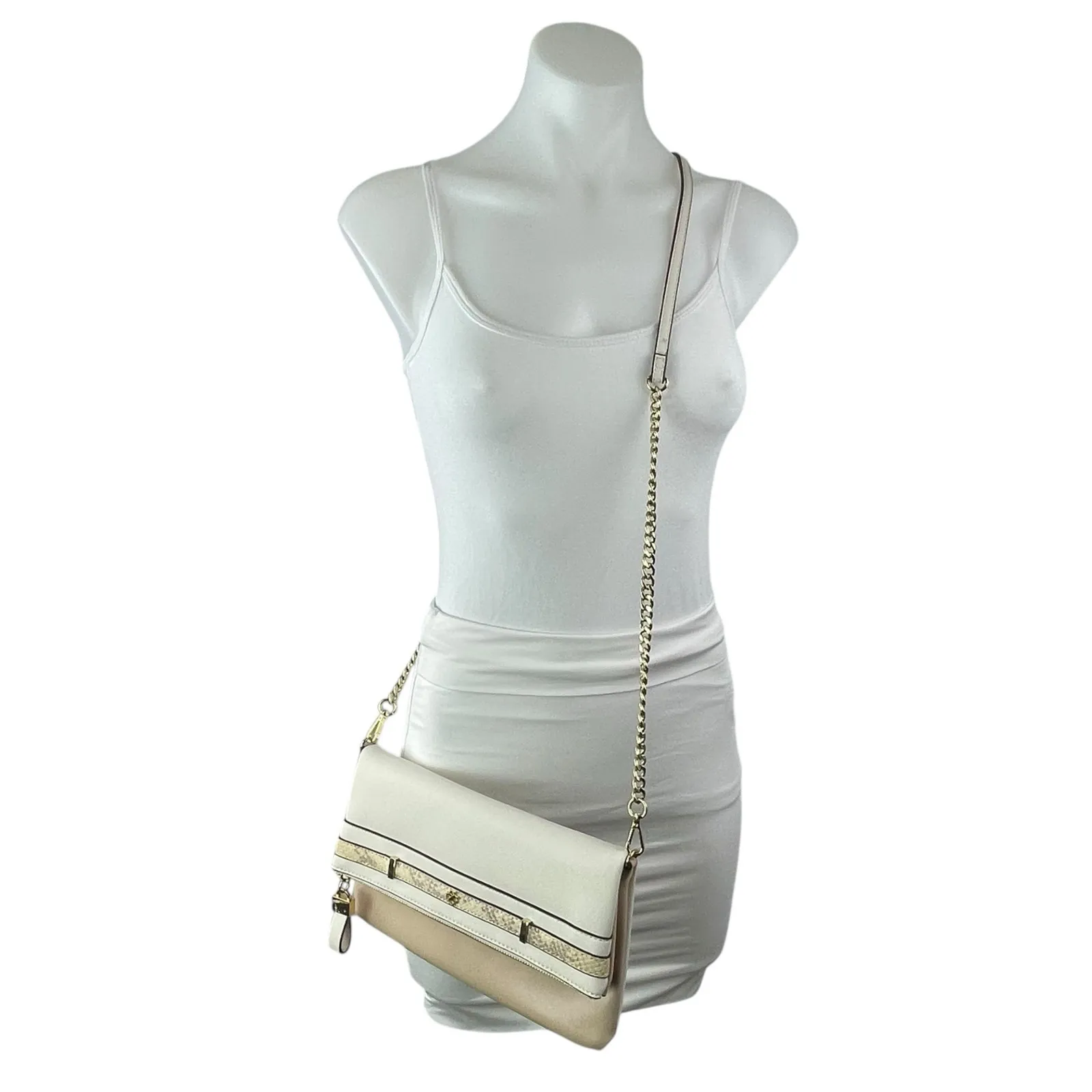 Ann Taylor Women's White Beige Chain Crossbody Wallet Clutch Purse Mini Bag OS - Image 3