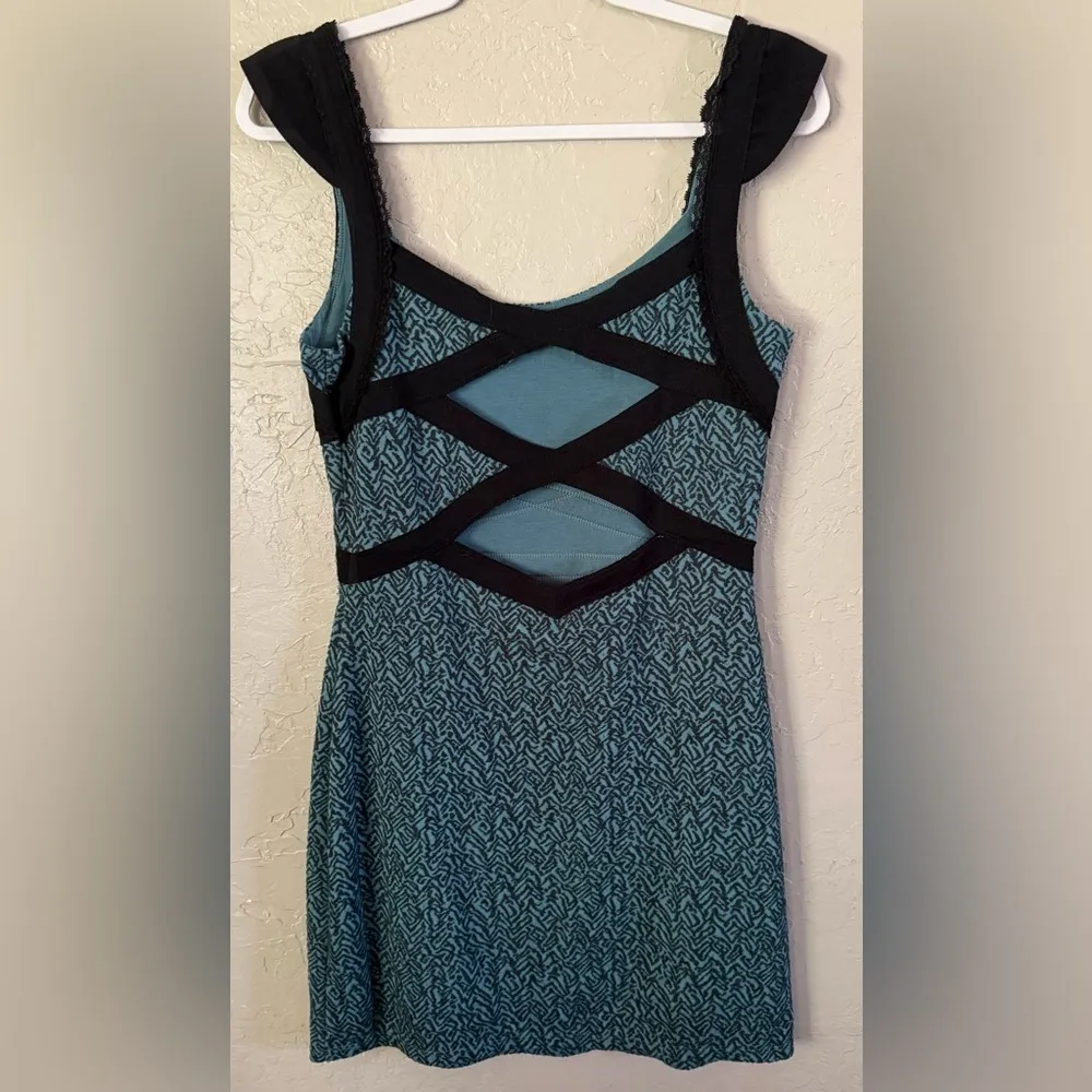 Free People M Cross My Heart Mini Dress Body Con Cutout Back Pacific Blue - Image 12