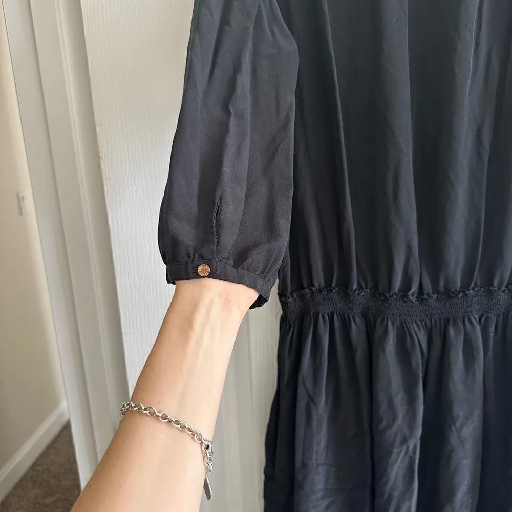 Y2K Juicy Couture Black Silk Shirtdress with Gold Buttons size 14 - Image 5