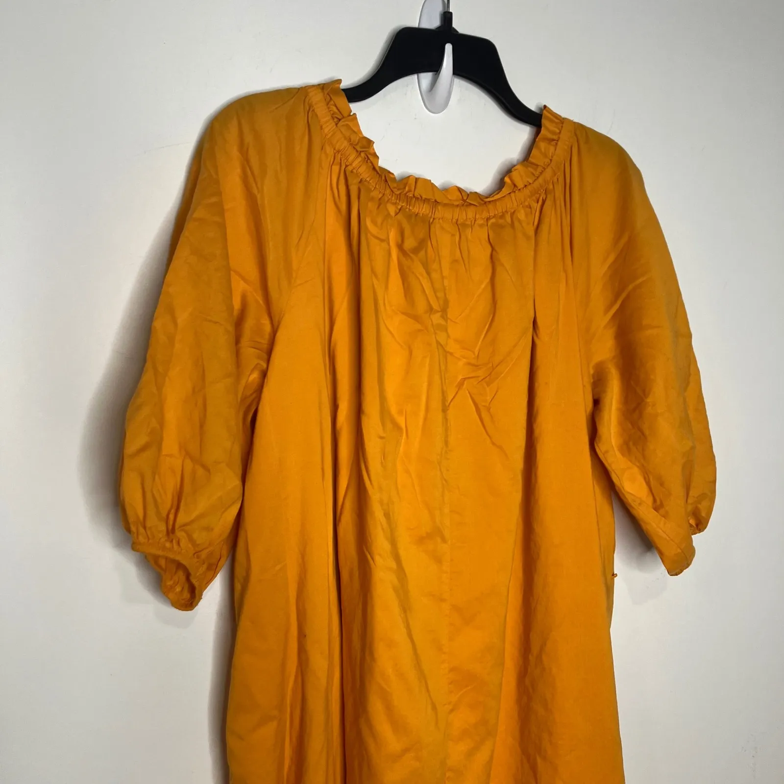 Ann Taylor golden yellow puff sleeve dress flowy off the shoulder women's size L - Image 6