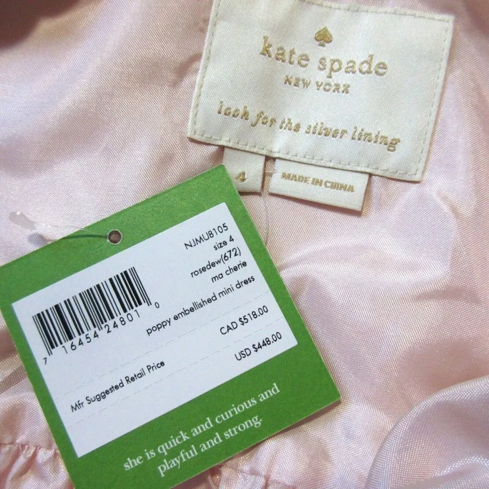 NWT kate spade Poppy Embellished Mini in Rose Dew Pink Dress 4 $448 - Image 5
