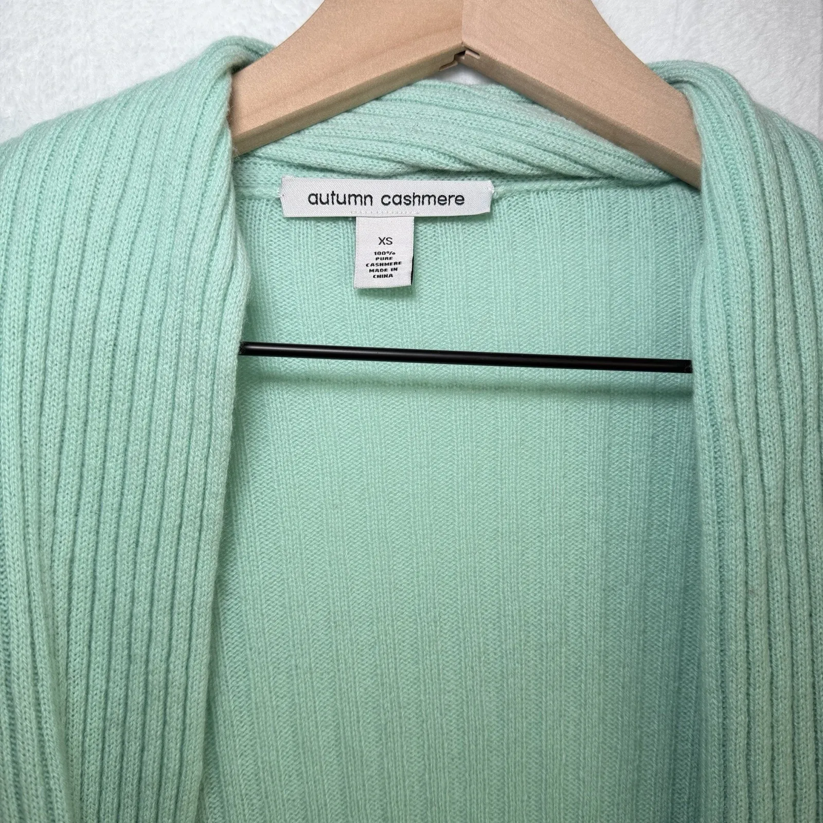 Autumn Cashmere Cardigan Sweater 100% Cashmere Light Blue Green size XS - Image 4
