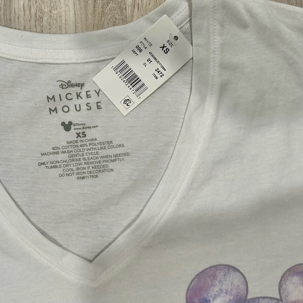 NWT Disney Mickey Mouse Short Sleeve T-Shirt White Purple Watercolor Size XS - Image 2