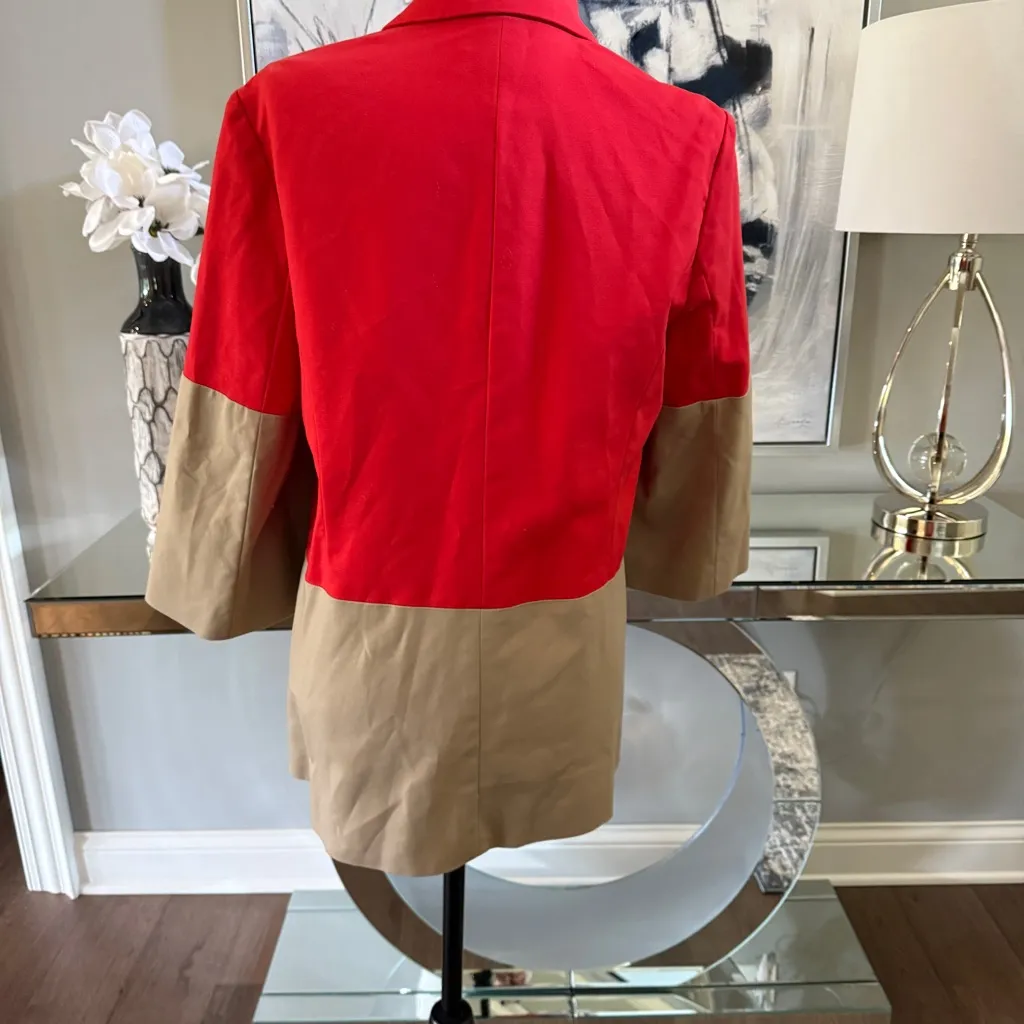 Coldwater Creek Colorblock trench Jacket / coat Red Tan Bell Sleeves Size 12 - Image 2