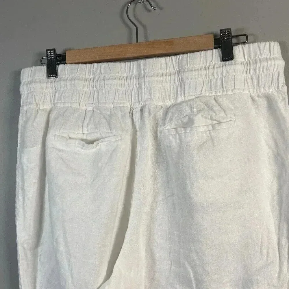 Athleta Cabo Linen‎ Jogger Pants Women's Size 12 White Pull On Elastic Pockets - Image 6