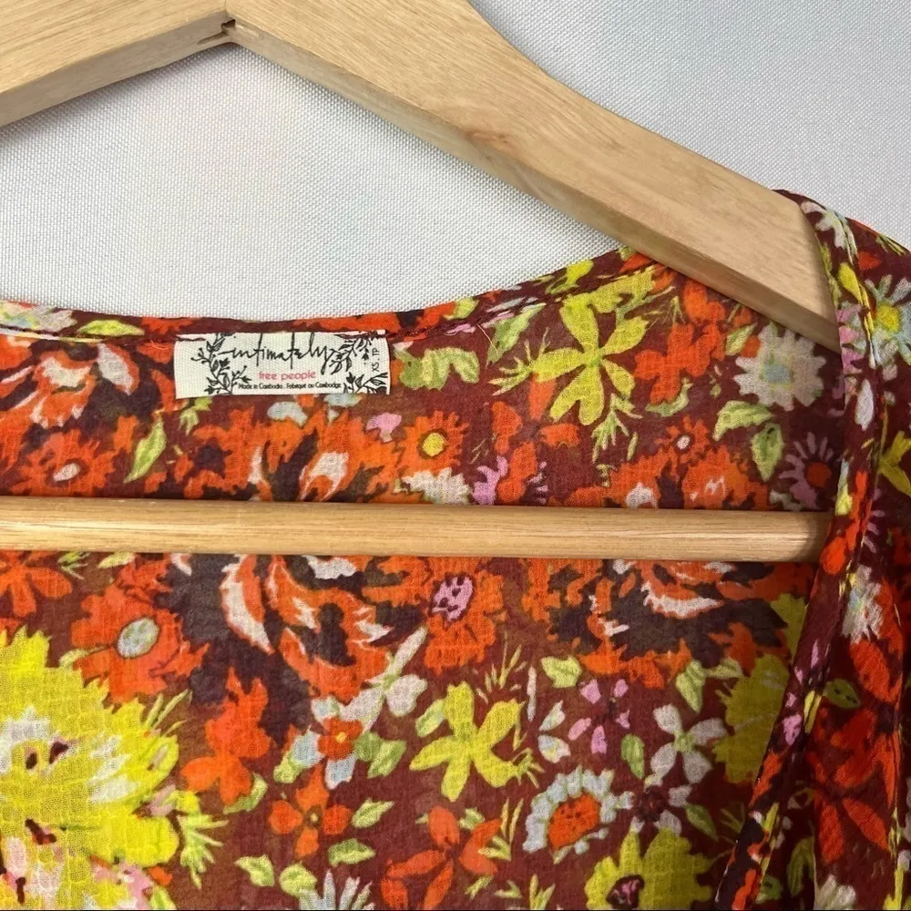 Free People Say It To Me Floral Long Sleeve Boho Bodysuit XS - Image 4