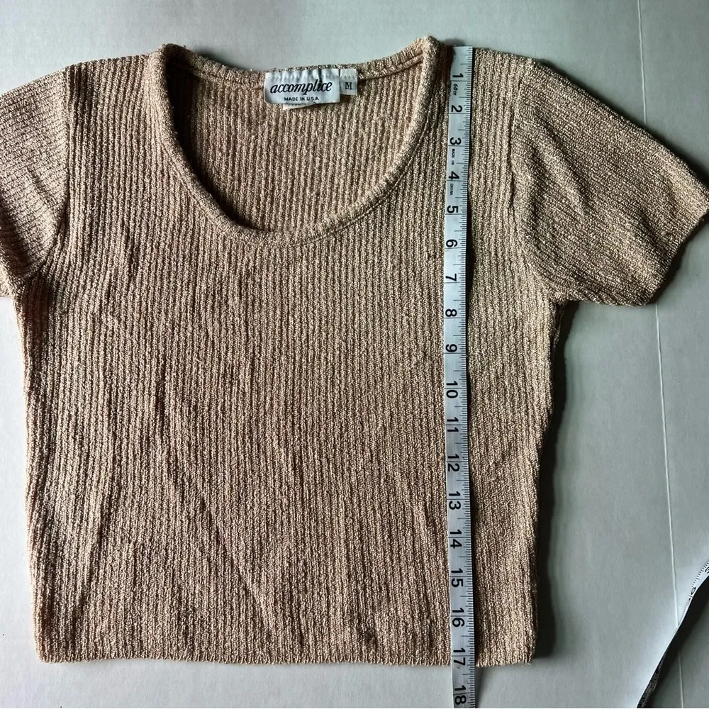 Accomplice Vintage 90s knit crop top size medium oatmeal beige round neck Tan - Image 9