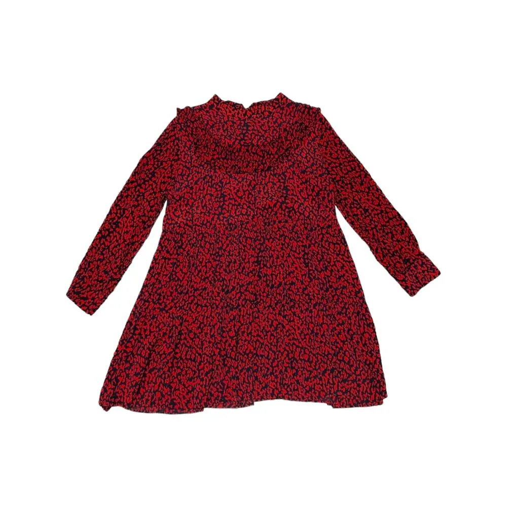 ZARA Ruffled Animal Print Dress Red Black Ruffle Womens Medium Mini Blogger Fav - Image 3