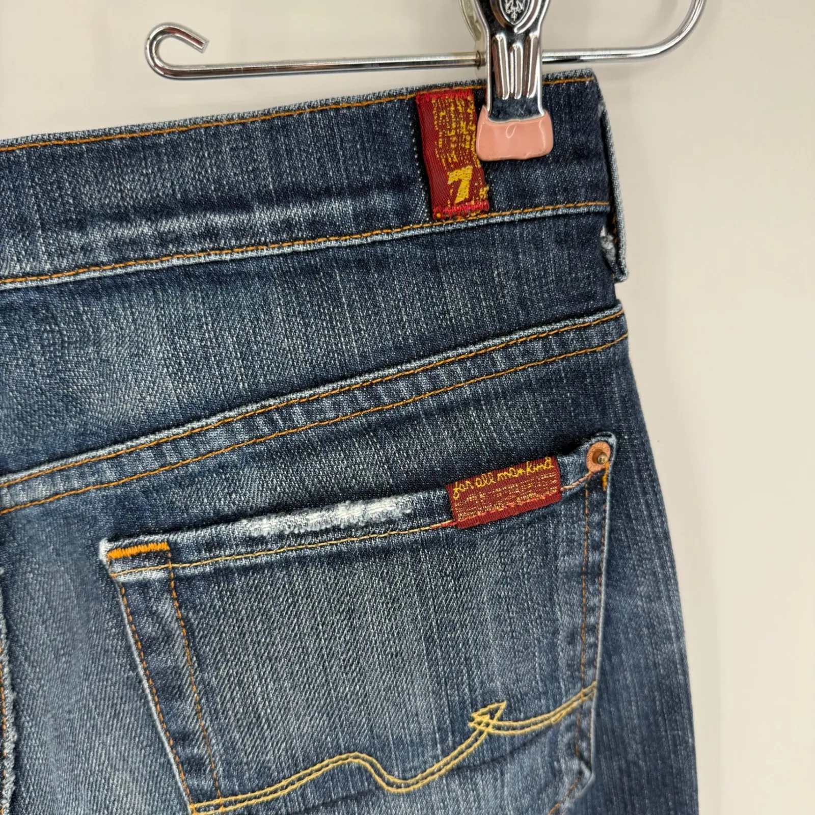 Seven for All Mankind Boy Cut Bootcut Jeans 29 Dark Wash Low Rise Buttonfly Y2K Blue - Image 5