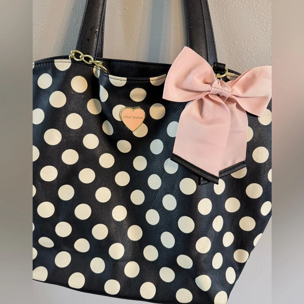 Betsey Johnson Pink Bow Black and White Polka Dot Purse & coin bag - Image 2
