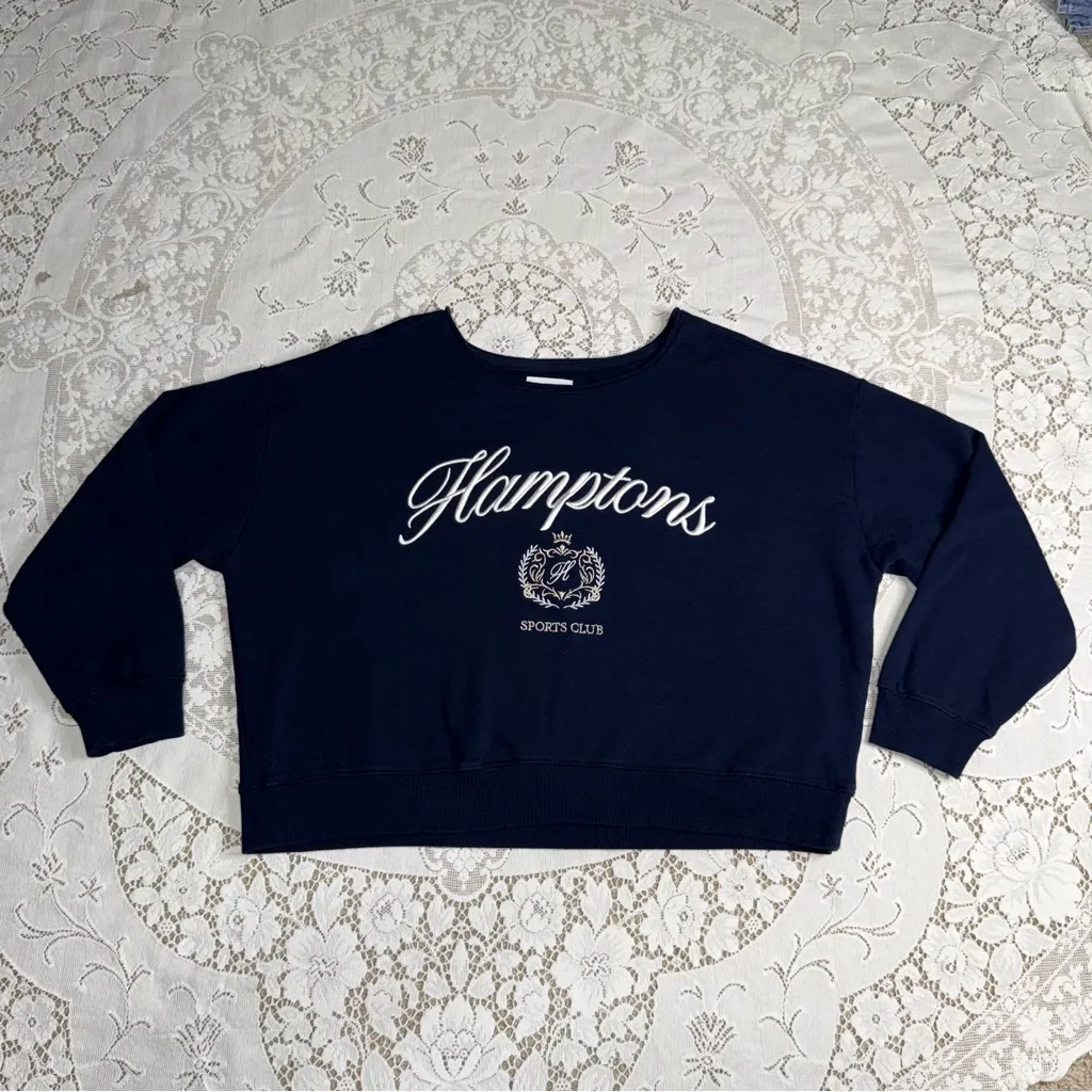 Lazy Sunday Hamptons Sport Club Navy Blue Graphic Cotton Sweatshirt Size Large - Image 2