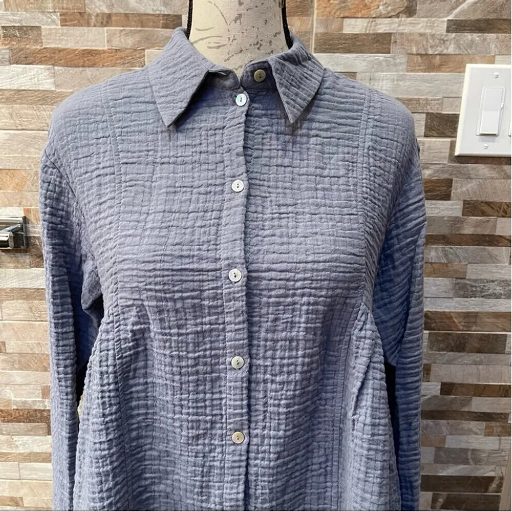 ZARA Crinkled Cotton Shirt Dress Grayish Blue XSmall - Image 6