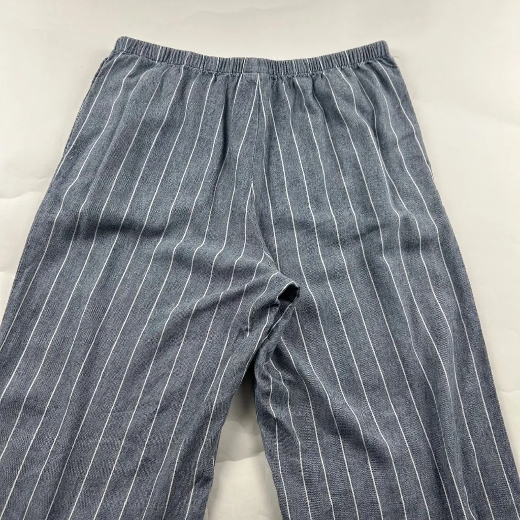 A New Day Blue Pinstripe Linen Blend Wide Leg Lounge Pant M - Image 8