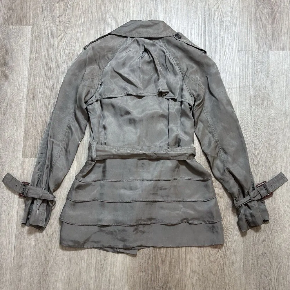 Club Monaco Tan Double Breasted Trench‎ Coat Jacket Small Belted - Image 2