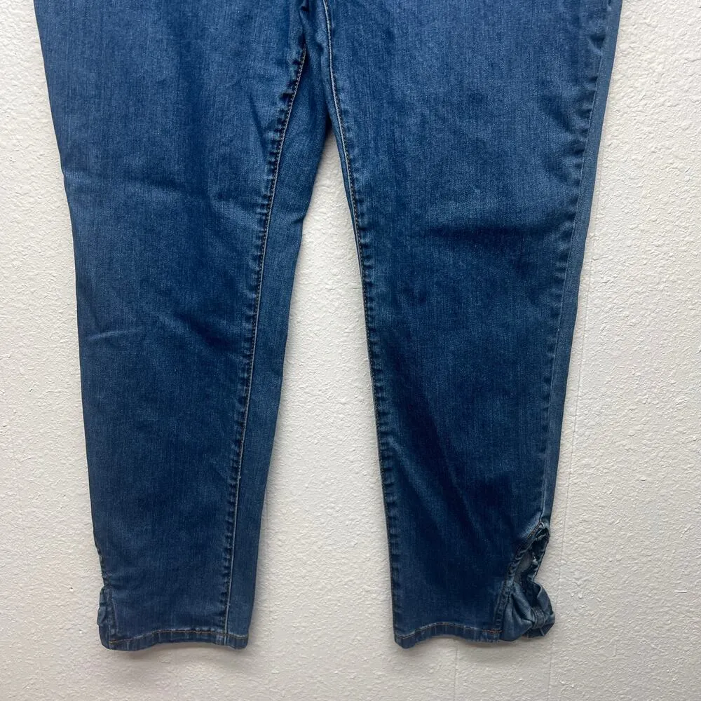 ModCloth Dark Wash Ankle Length High Rise Stretch Jeans Womens Sz XL Bow Accent - Image 4