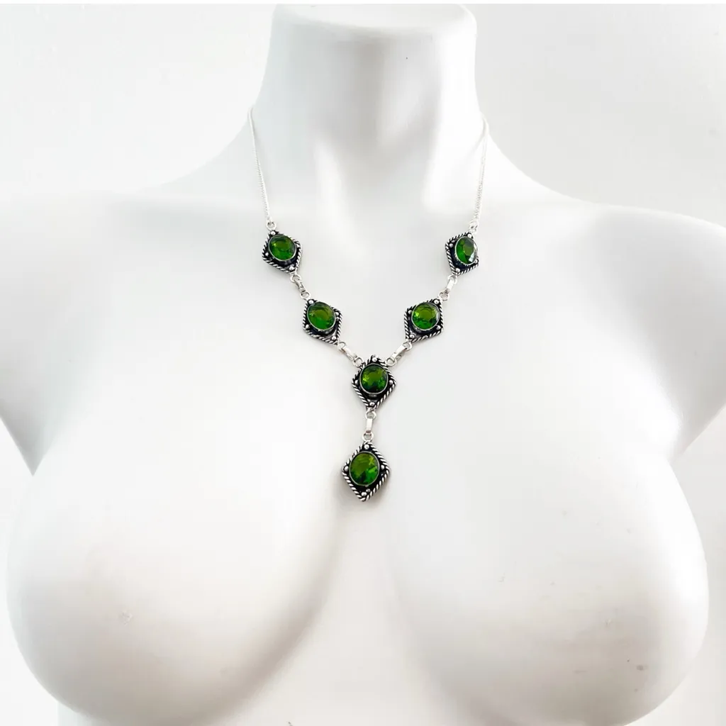 925 Sterling Silver Gemstone Peridot Necklace Handmade lariat Womens Jewelry Green - Image 4