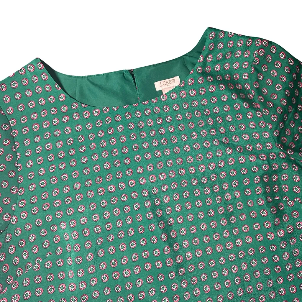 J. Crew Flower on Green Short Sleeve Dress - Image 2