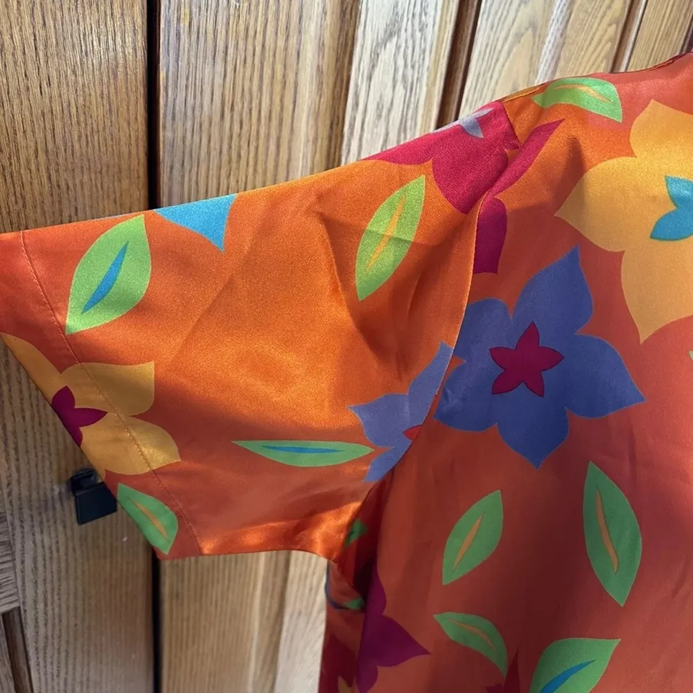 Lane Bryant Intimates Sz 22/24 Orange Silky Sleep Shirt Hawaiian Flower Pajamas - Image 2