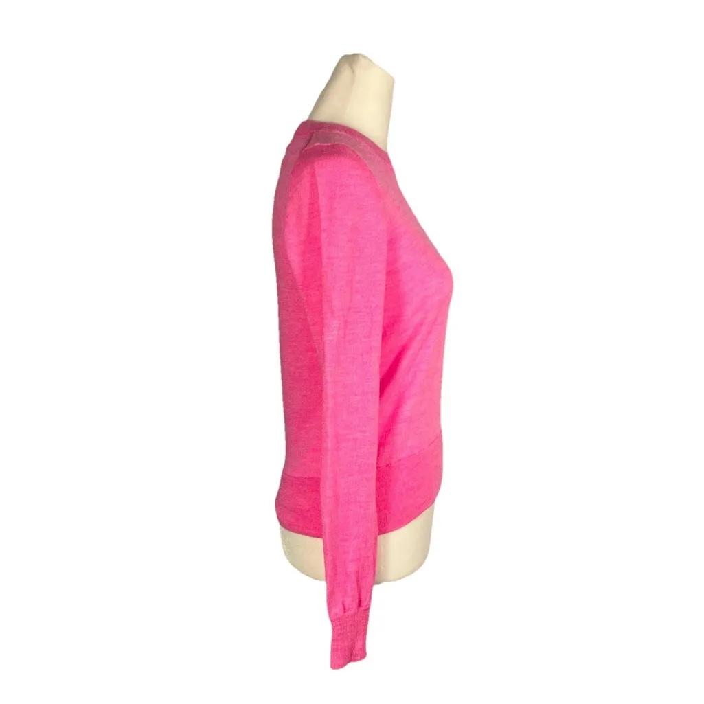J. Crew Women's Hot Pink Merino Wool Crewneck Thin Knit Long Sleeve Size XS - Image 4