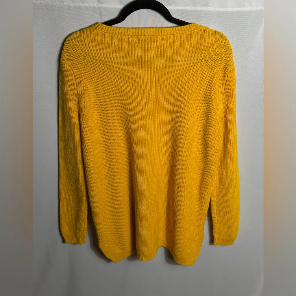 525 Yellow Ribbed Knit Crewneck Sweater 100% Cotton Size Small - Image 2