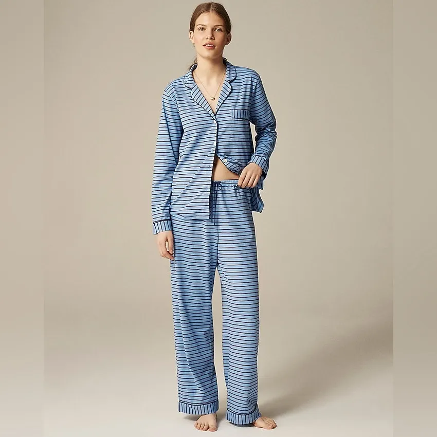 J. Crew Dreamy cotton-blend Pajama Pant Set in Blue Red Stripe Size XL NWT - Image 3