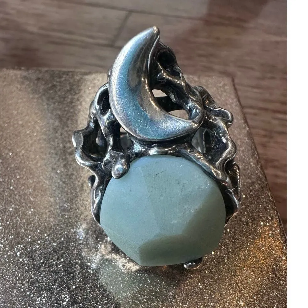 Rare Mania Mania 925 Silver Amazonite Crescent Moon Chunky Statement Ring SZ. 8 - Image 10