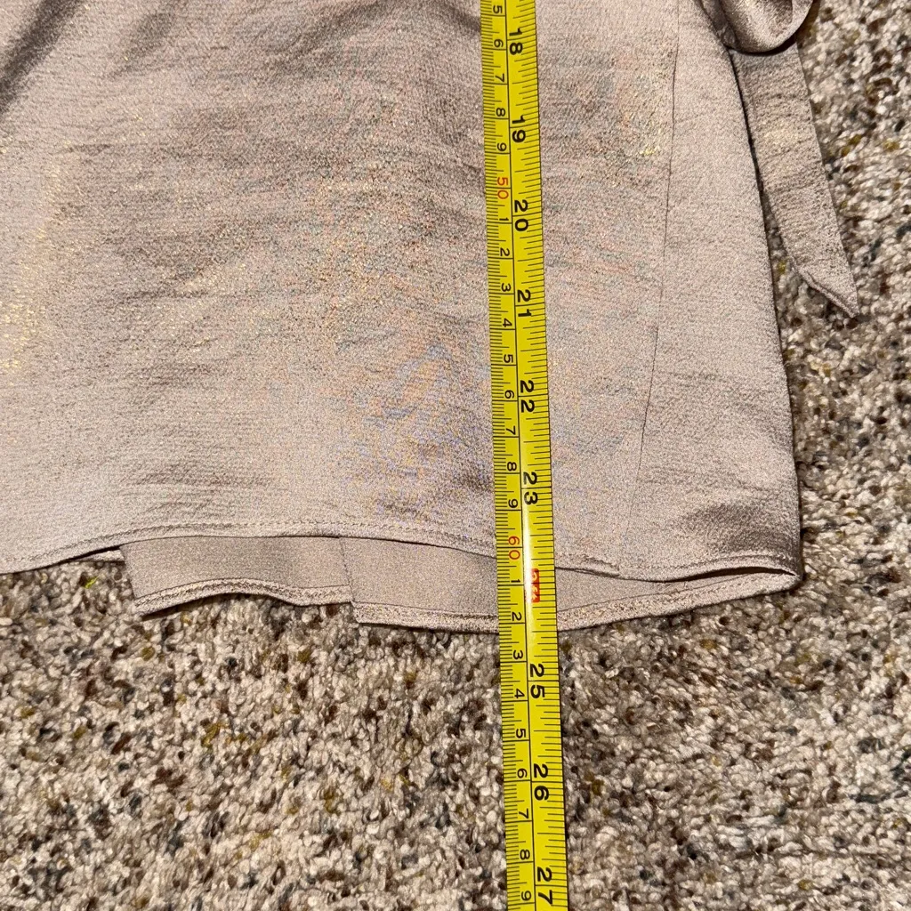 Express Elegant Sparkly Taupe Wrap Cross Camisole Gold Tie Front Blouse Size L/G - Image 9